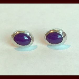 Sterling Silver w/ oval blue stone Stud Earrings